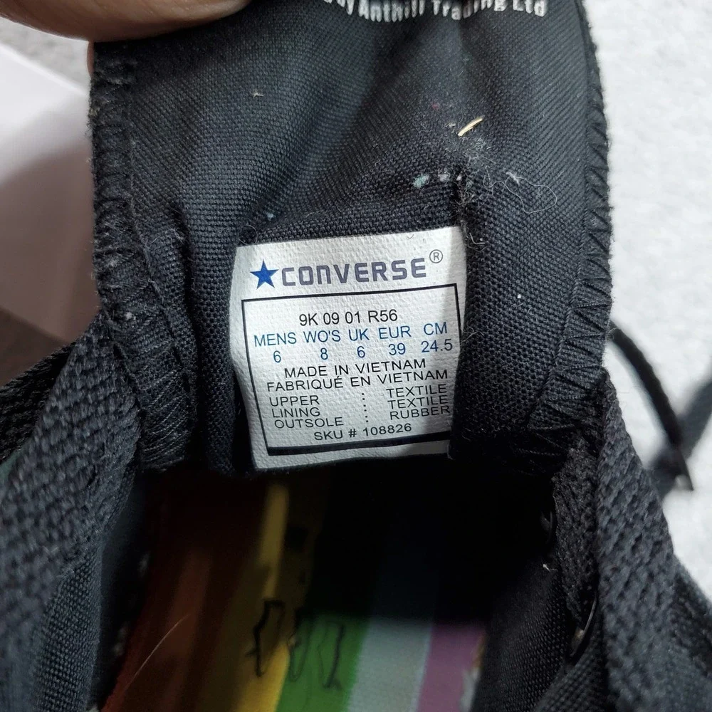 Converse Women Shoes 8 Black Pink Floyd Dark Side of the Moon High Top Y2K READ